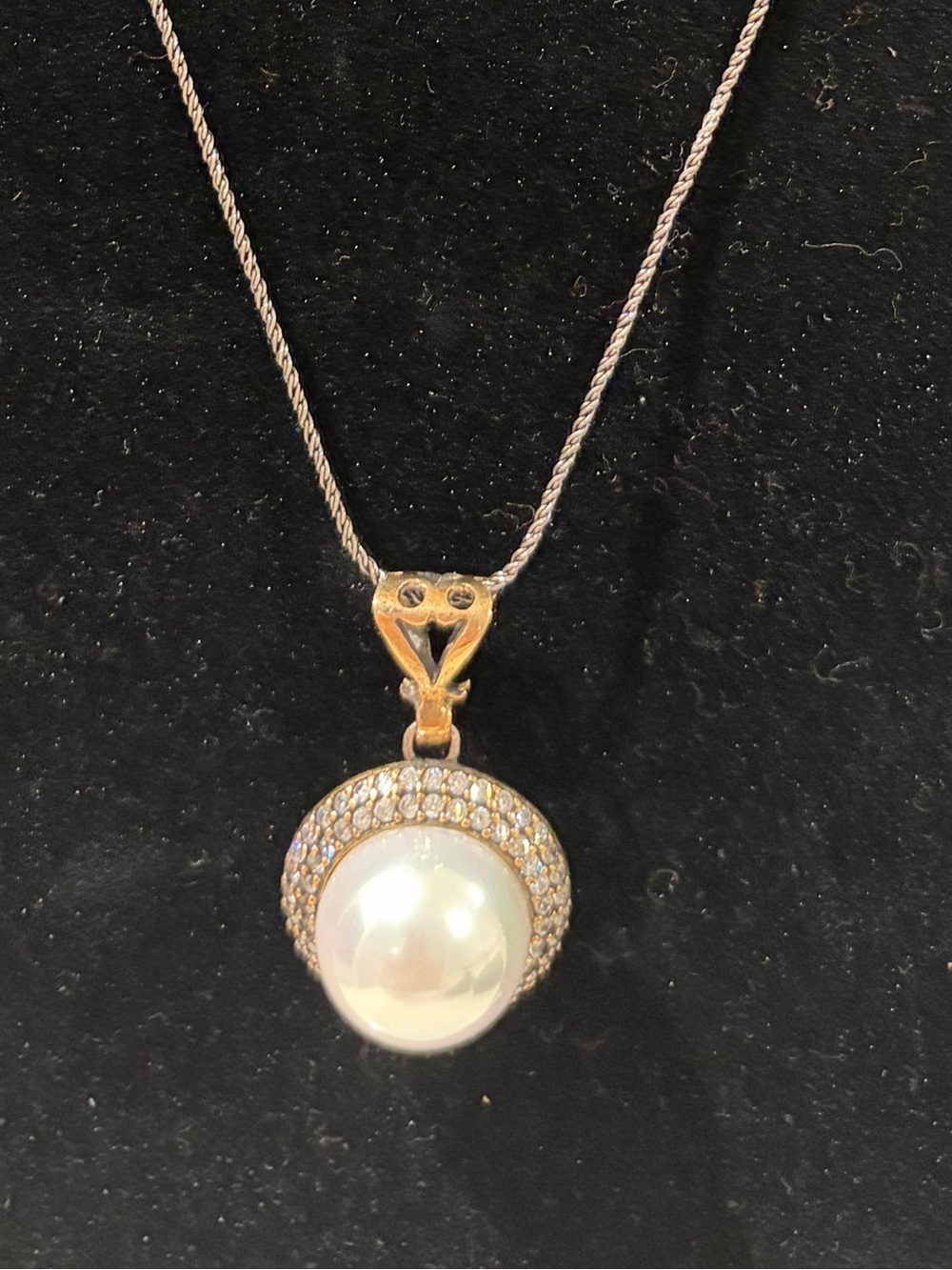 Vintage 925 Sterling Silver Mabe Pearl Halo Pendant Necklace 22”